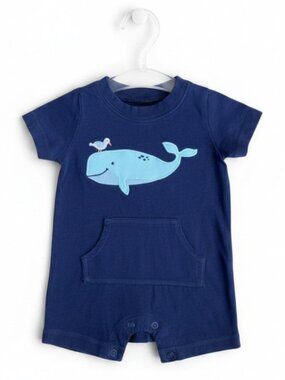 Carter's Whale Bird Navy Blue Pocket Romper 3 Months